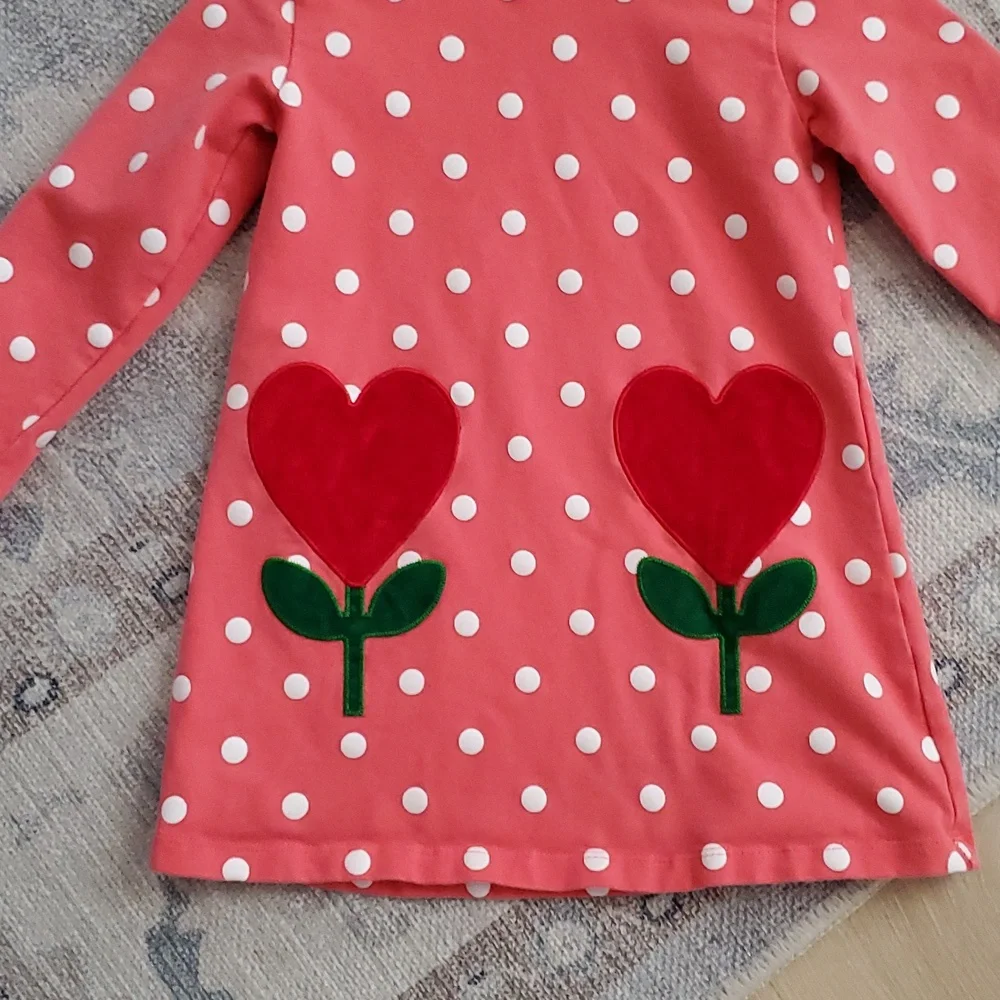 Boutique Girls Pink Polka Dot Heart Flowers Hoodie Long Sleeve Dress Sz2-3y